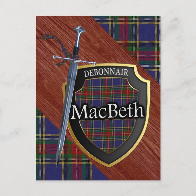 Clan MacBeth Tartan Sword & Shield Postcard (Front)
