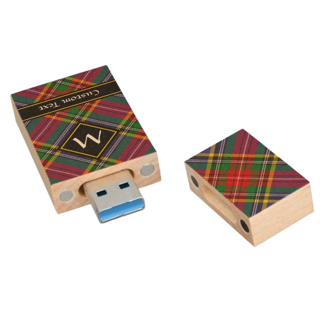 Clan MacBeth Tartan Wood Flash Drive (Angled)