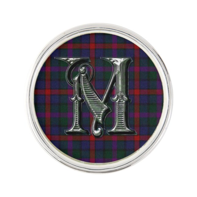 Clan MacCaughan Plaid Monogram M Lapel Pin (Front)