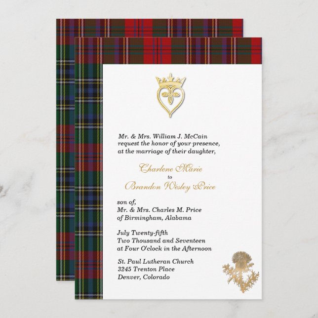 Clan MacClain Thistle 2 Tartan Wedding Invitation (Front/Back)