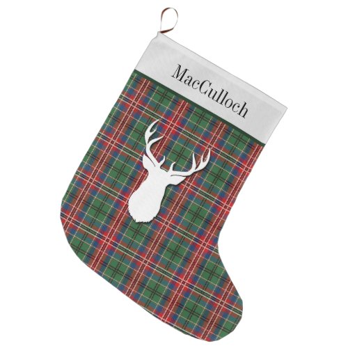 Clan MacCulloch Tartan Green Red Plaid Large Christmas Stocking