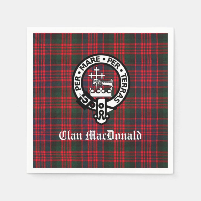 Clan MacDonald Crest & Modern Tartan Napkins (Front)