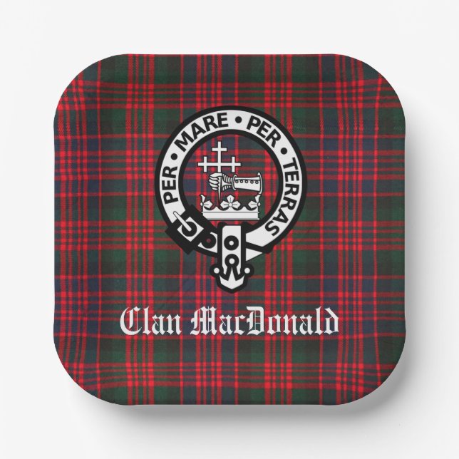 Clan MacDonald Crest & Modern Tartan  Paper Plates (Front)