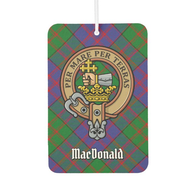 Clan MacDonald Crest over Tartan Air Freshener (Front)