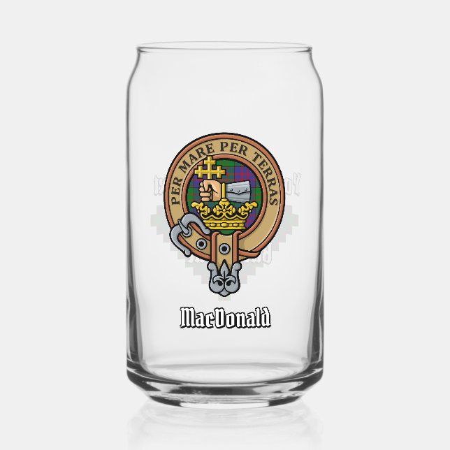 Clan MacDonald Crest over Tartan Can Glass (Front)