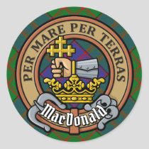 Clan MacDonald Crest over Tartan Classic Round Sticker