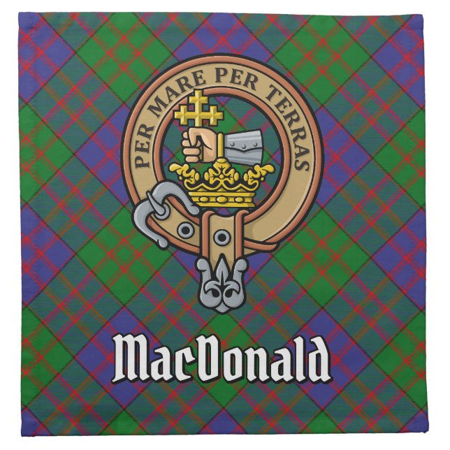 Clan Macdonald Crest over Tartan Cloth Napkin (Front)