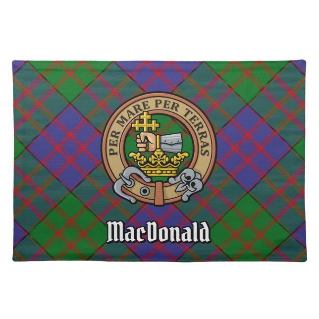 Clan MacDonald Crest over Tartan Cloth Placemat (Front)