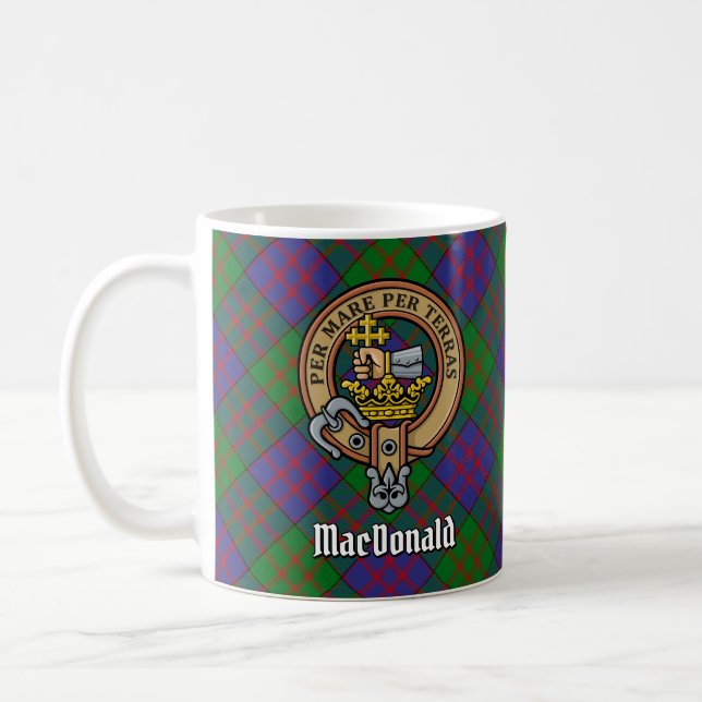 Clan MacDonald Crest over Tartan Coffee Mug (Left)