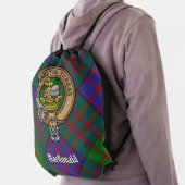 Clan MacDonald Crest over Tartan Drawstring Bag (Insitu)