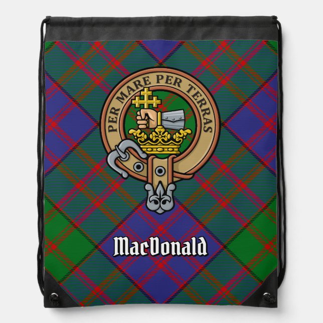 Clan MacDonald Crest over Tartan Drawstring Bag (Front)