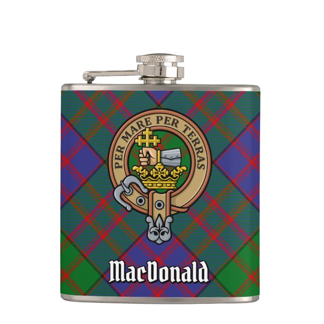 Clan MacDonald Crest over Tartan Flask (Front)