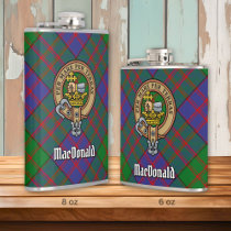 Clan MacDonald Crest over Tartan Flask