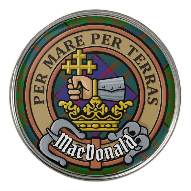 Clan MacDonald Crest over Tartan Golf Ball Marker (Front)