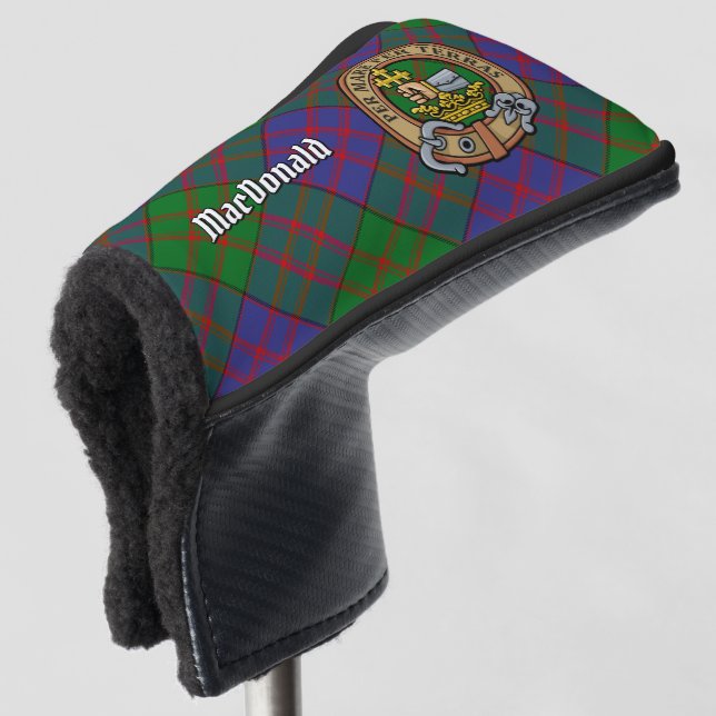 Clan MacDonald Crest over Tartan Golf Head Cover (3/4 Front)