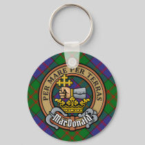 Clan MacDonald Crest over Tartan Keychain