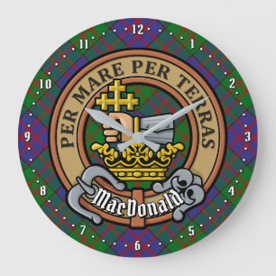 Clan MacDonald Crest over Tartan Large Clock