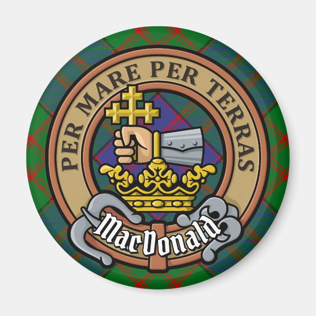 Clan MacDonald Crest over Tartan Magnet (Front)