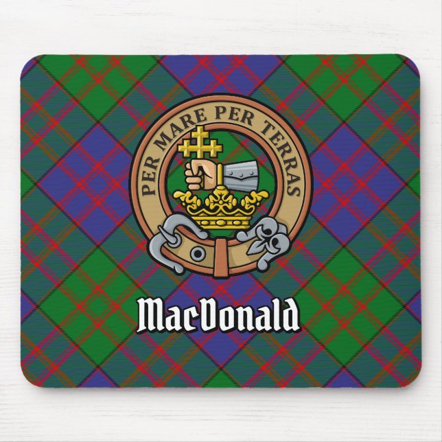 Clan MacDonald Crest over Tartan Mouse Pad (Front)