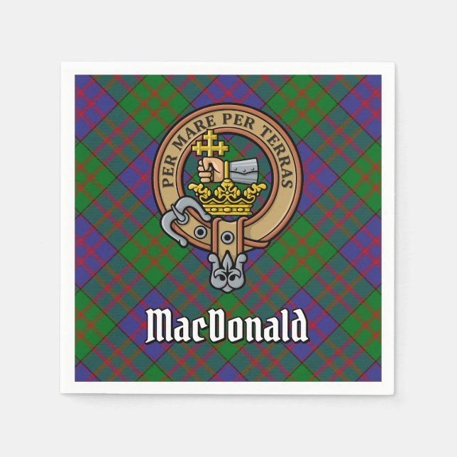 Clan MacDonald Crest over Tartan Napkins (Front)