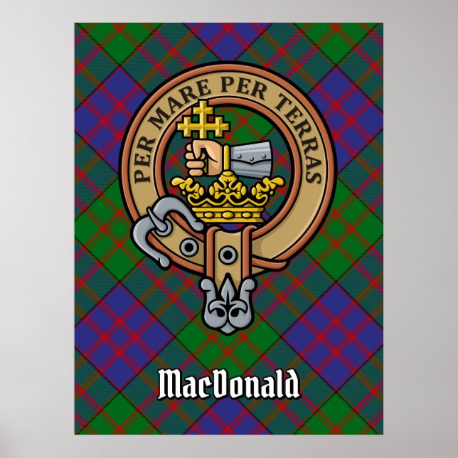 Clan MacDonald Crest over Tartan Poster (Front)