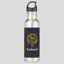 Clan MacDonald Crest over Tartan Stainless Steel Water Bottle