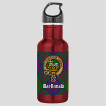 Clan MacDonald Crest over Tartan Stainless Steel Water Bottle