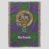 Clan MacDonald Crest over Tartan Throw Blanket