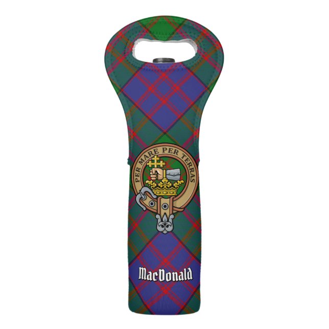 Clan MacDonald Crest over Tartan Wine Bag (Front)