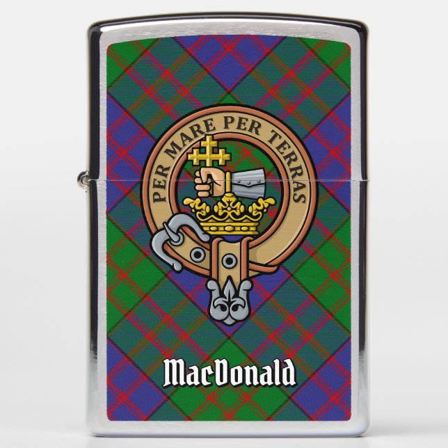 Clan MacDonald Crest over Tartan Zippo Lighter (Front)