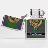 Clan MacDonald Crest over Tartan Zippo Lighter (Opened)