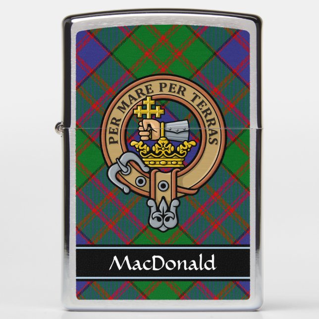 Clan MacDonald Crest over Tartan Zippo Lighter (Front)