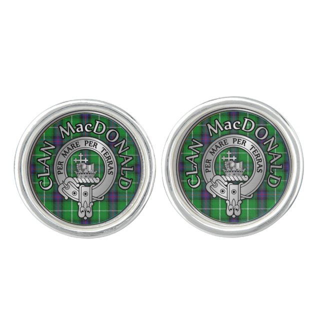 Clan MacDonald Crest & Tartan Cufflinks (Front)
