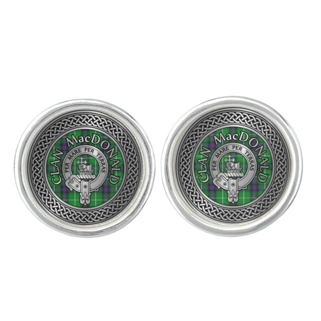 Clan MacDonald Crest & Tartan Knot Cufflinks (Front)