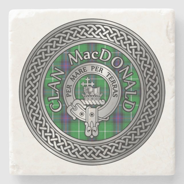 Clan MacDonald Crest & Tartan Knot Stone Coaster (Front)
