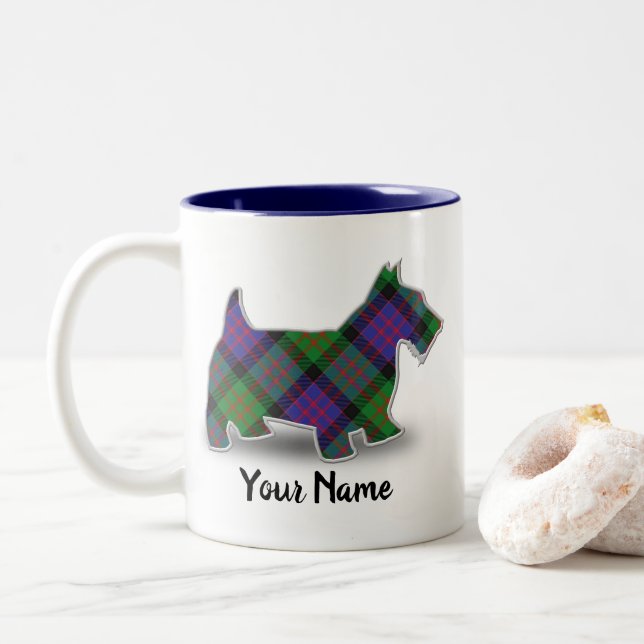 Clan MacDonald Donald Tartan Scottish Terrier Two-Tone Coffee Mug (With Donut)