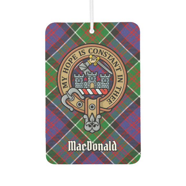 Clan MacDonald of Clanranald Crest over Tartan Air Freshener (Front)