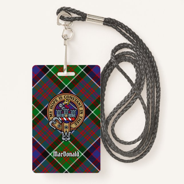 Clan MacDonald of Clanranald Crest over Tartan Badge (Front with Lanyard)