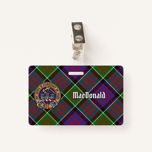 Clan MacDonald of Clanranald Crest over Tartan Badge (Front with Clip)