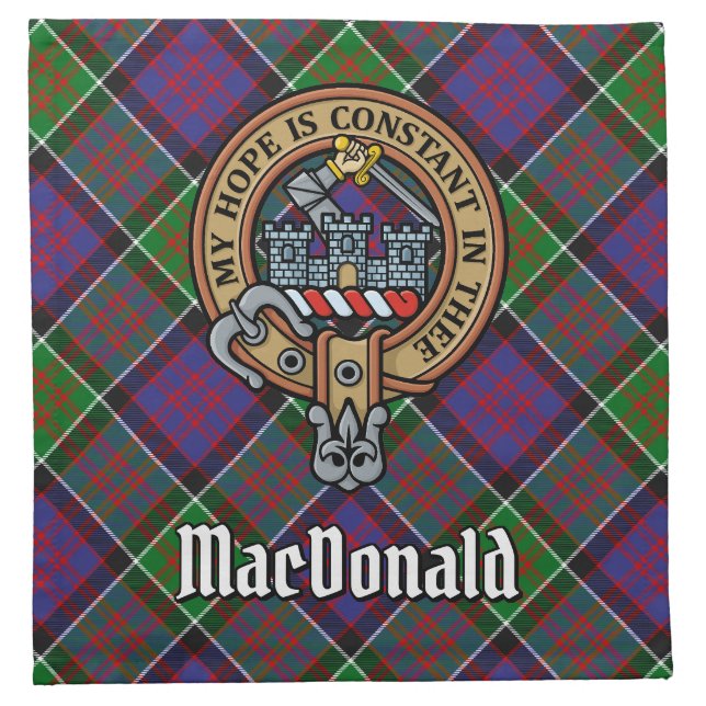 Clan MacDonald of Clanranald Crest over Tartan Cloth Napkin (Front)