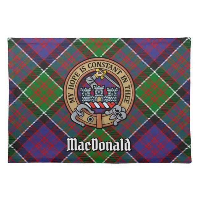 Clan MacDonald of Clanranald Crest over Tartan Cloth Placemat (Front)