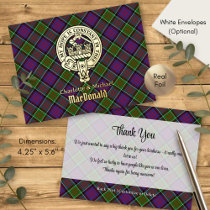 Clan MacDonald of Clanranald Crest over Tartan Foil Invitation Postcard