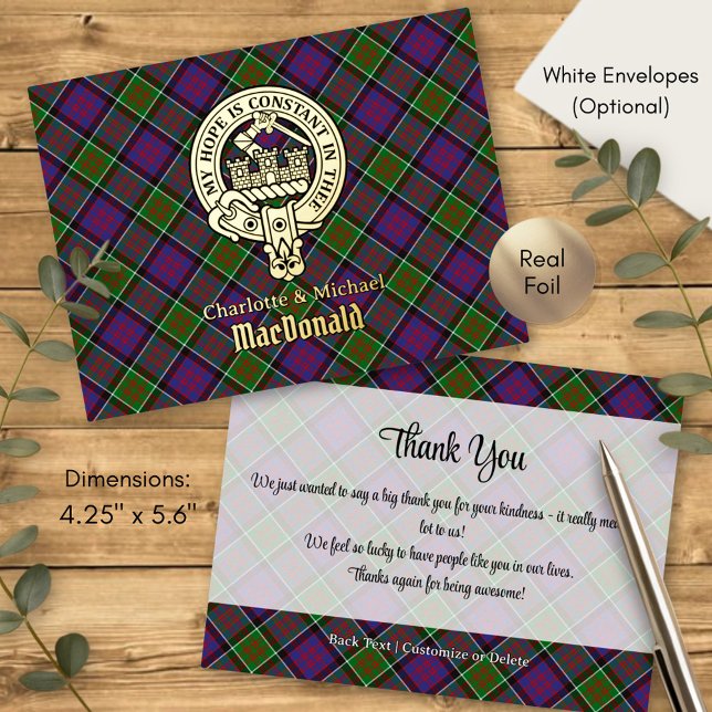 Clan MacDonald of Clanranald Crest over Tartan Foil Invitation Postcard (Creator Uploaded)