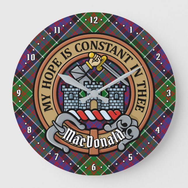 Clan MacDonald of Clanranald Crest over Tartan Large Clock (Front)