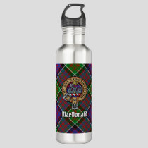 Clan MacDonald of Clanranald Crest over Tartan Stainless Steel Water Bottle
