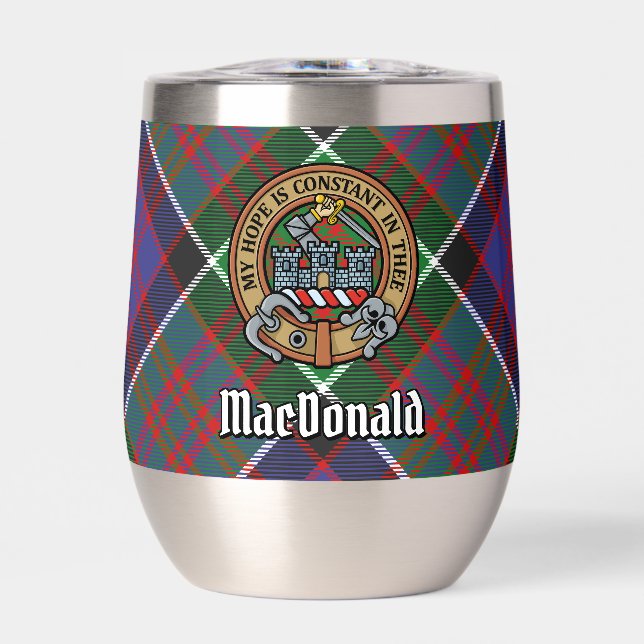 Clan MacDonald of Clanranald Crest over Tartan Thermal Wine Tumbler (Front)