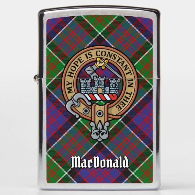 Clan MacDonald of Clanranald Crest over Tartan Zippo Lighter (Front)