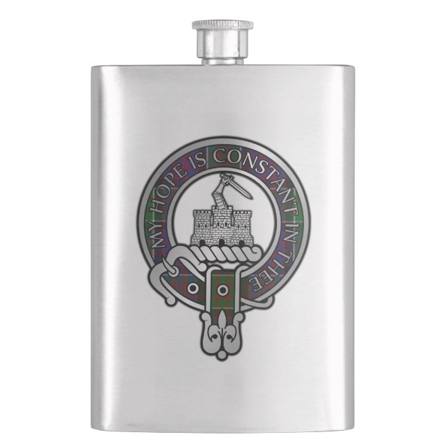 Clan MacDonald of Clanranald Crest & Tartan Flask (Front)