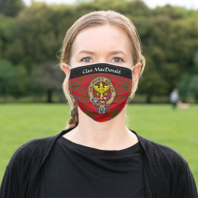 Clan MacDonald of Keppoch Crest over Tartan Adult Cloth Face Mask (Outside)