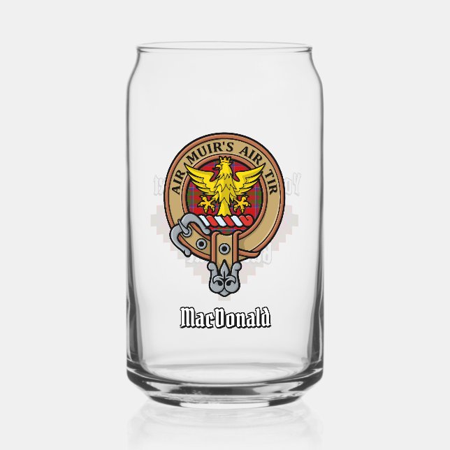 Clan MacDonald of Keppoch Crest over Tartan Can Glass (Front)